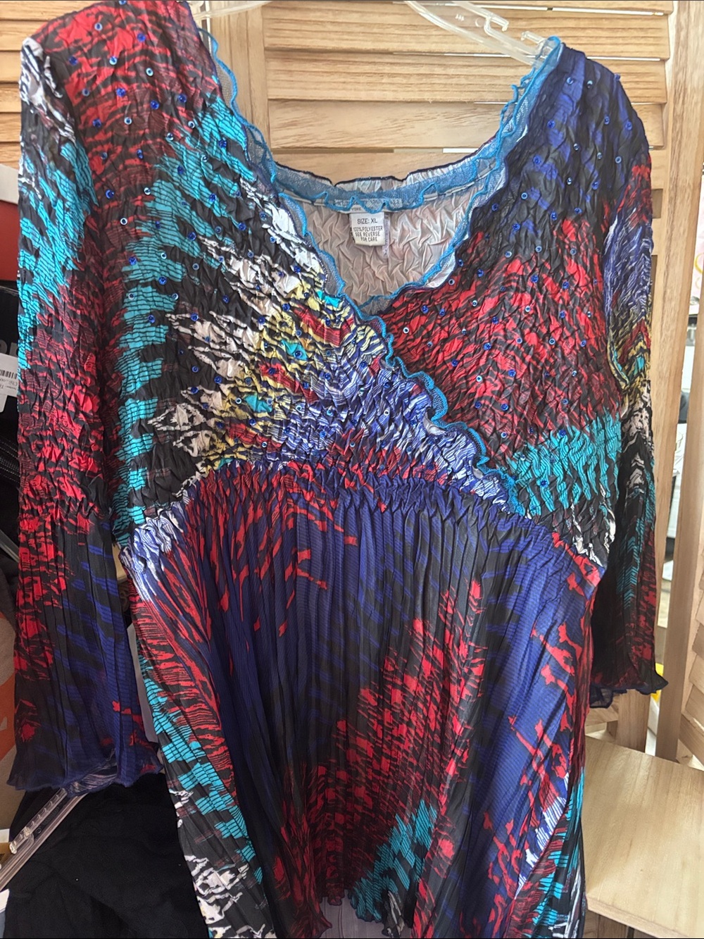 Alberto Makali Vibrant Multicolor Pleated V-Neck Top XL
